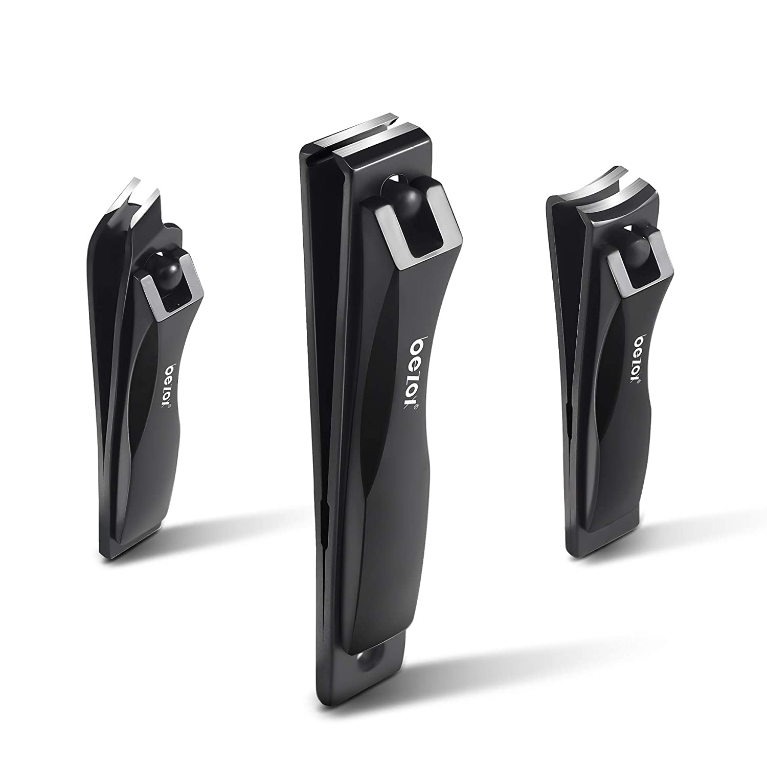 BEZOX Nail Clippers (Set of 3), Precise Fingernail Clippers and Toenail Clippers - Straight Blade/Curved Blade/Slant Blade - Stainless Steel Nail Cutter for Men and Women - W/Tin Storage Box