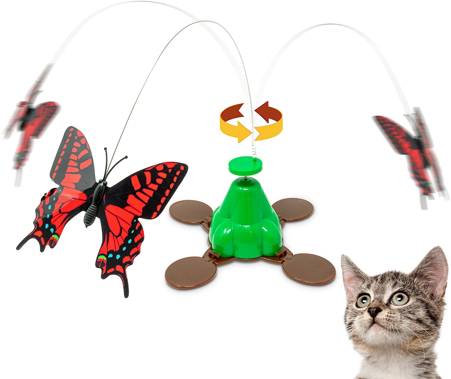 Pet Zone Fly By Spinner Butterfly Cat Toy,Lifelike Flying Movement & Realistic Fluttering Sound (Interactive Cat Toys,Kitten Toys, Cat Toys for Indoor Cats)[Great Alternative to Pop and Play Cat Toy]