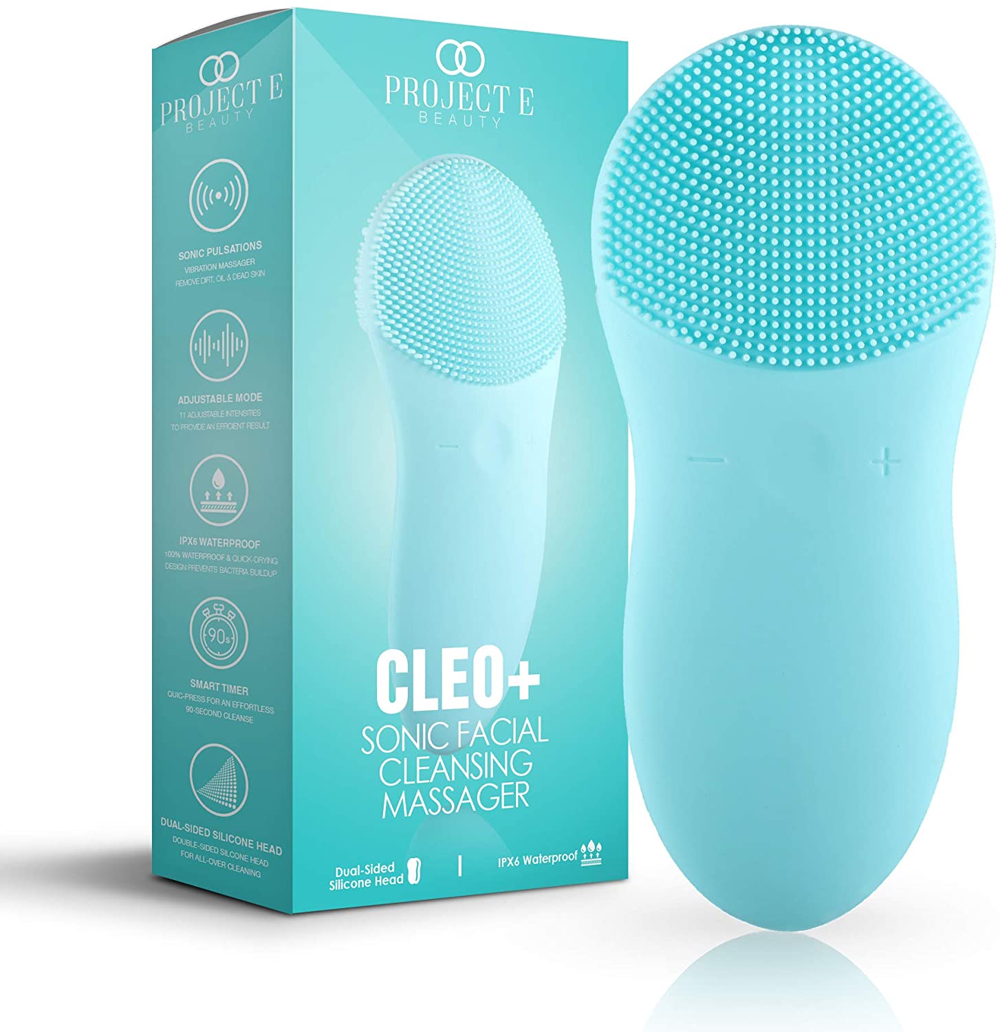 Project E Beauty CLEO+ Sonic Facial Cleanser | Waterproof Silicon Deep Cleansing Exfoliating Brush USB Rechargeable Wireless Portable Face Cleanser Travel Lift Firm Skin Care Treatment Device Massager