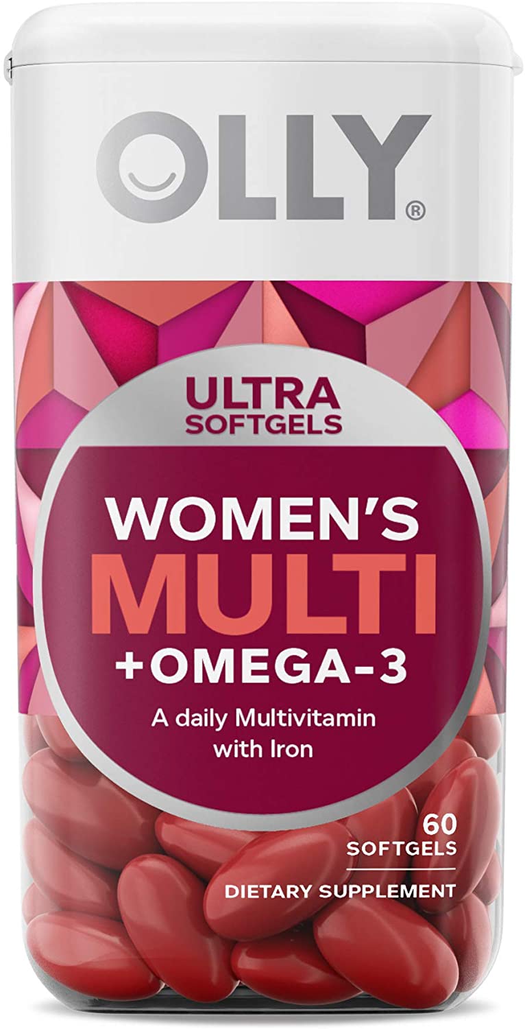 OLLY Ultra Women's Multi Softgels, Overall Health and Immune Support, Omega-3s, Iron, Vitamins A, D, C, E, B12, Daily Multivitamin, 30 Day Supply - 60 Count