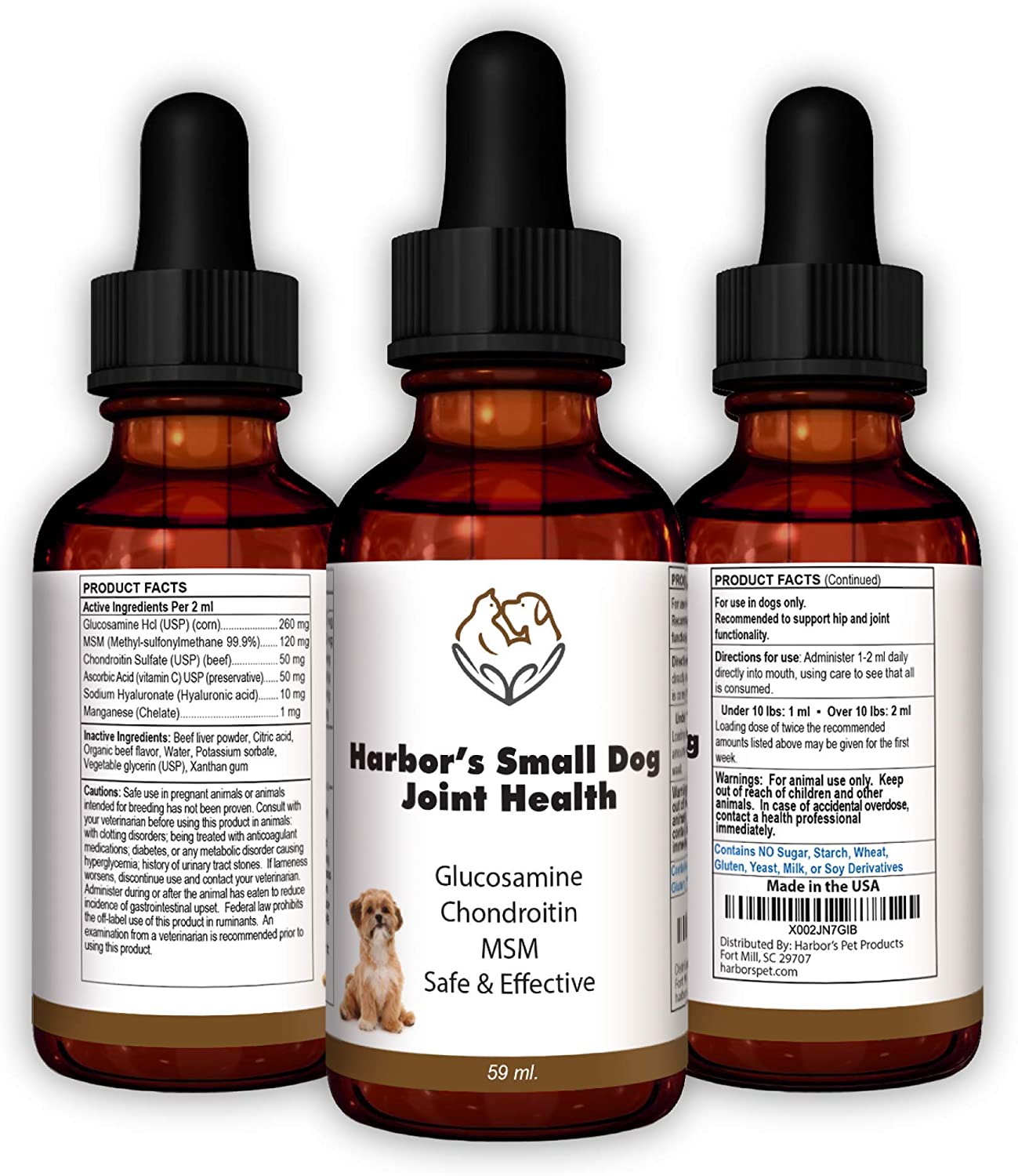 Harbor's Small Dog Joint Health 59ml - Supplement Liquid for Fast Pain Relief, Smooth Younger Hips. Natural Nutrients Glucosamine, MSM, Chondroitin, Hyaluronic Acid, Yummy Organic Beef Flavor